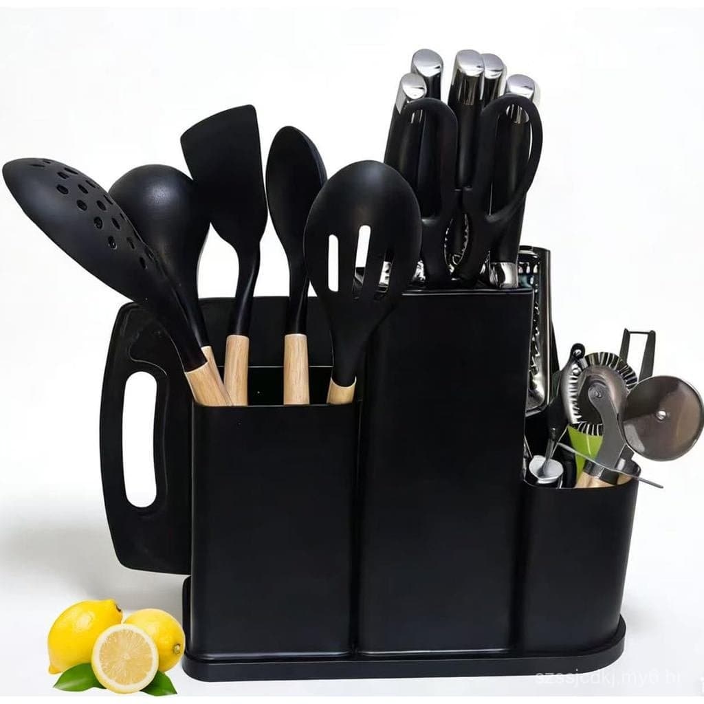 Conjunto de Utensílios de Cozinha e Facas, 20 Peças de Facas e Utensílios de Cozinha com Suporte de Armazenamento, Conju