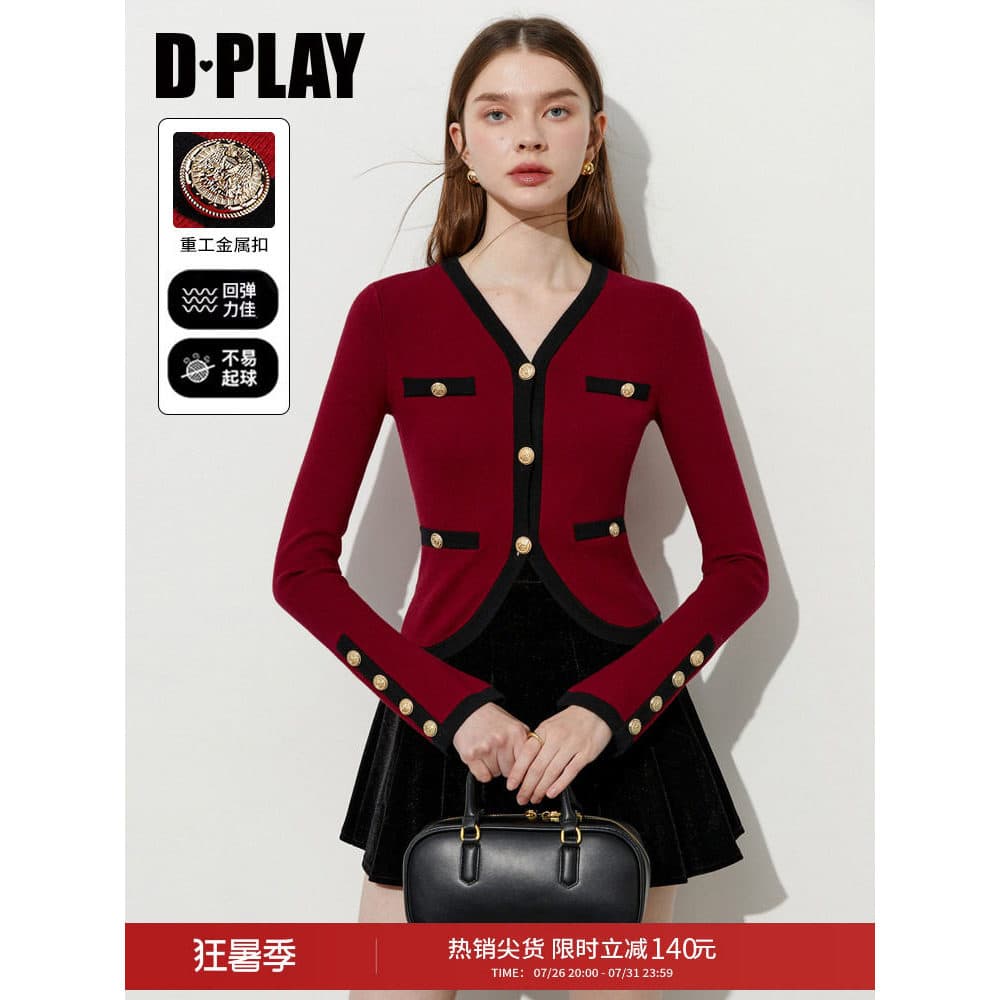 DPLAY Outono Novo Estilo Suéter Vermelho Feminino Benming Slim-fit Moda Malhas Top Manga Longa