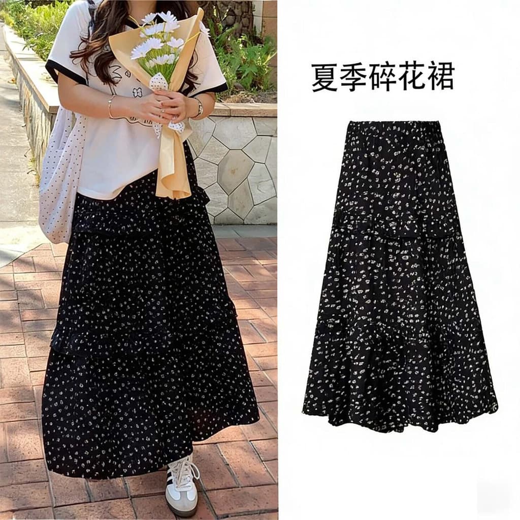 Saia Floral francesa feminina 2026 novo estilo cintura alta drapeado pequeno preguiçoso Casual Chiffon bolo saia260727QQ