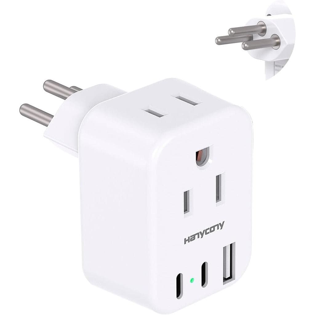 Adaptador de Viagem HANYCONY Suíça, Adaptador de Energia Tipo J com 2 Tomadas e 3 Portas USB (2 USB C) para conversão de