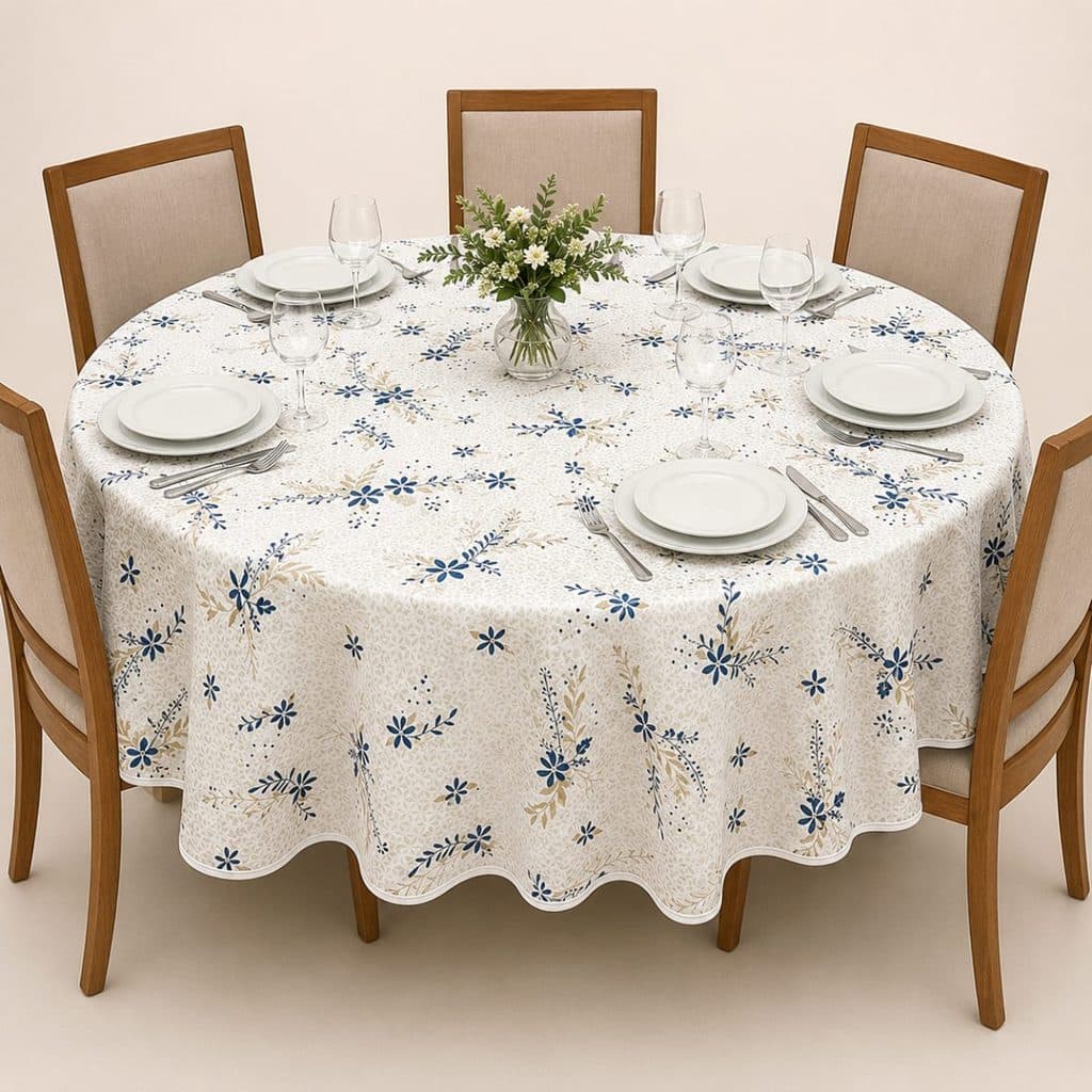 Toalha de Mesa Super Prática Redonda Estampada Riviera 6 Lugares Repelente a Líquidos Lepper