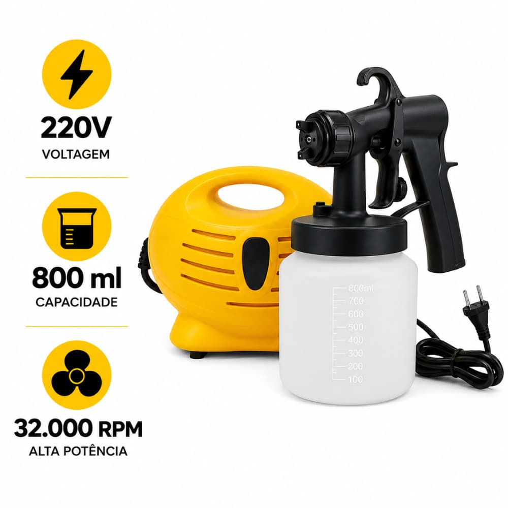 Pistola Pulverizadora Elétrica Bomvink BOM-9570 220V 800ml Pintura Spray Alta Potência para Parede Madeira Portão