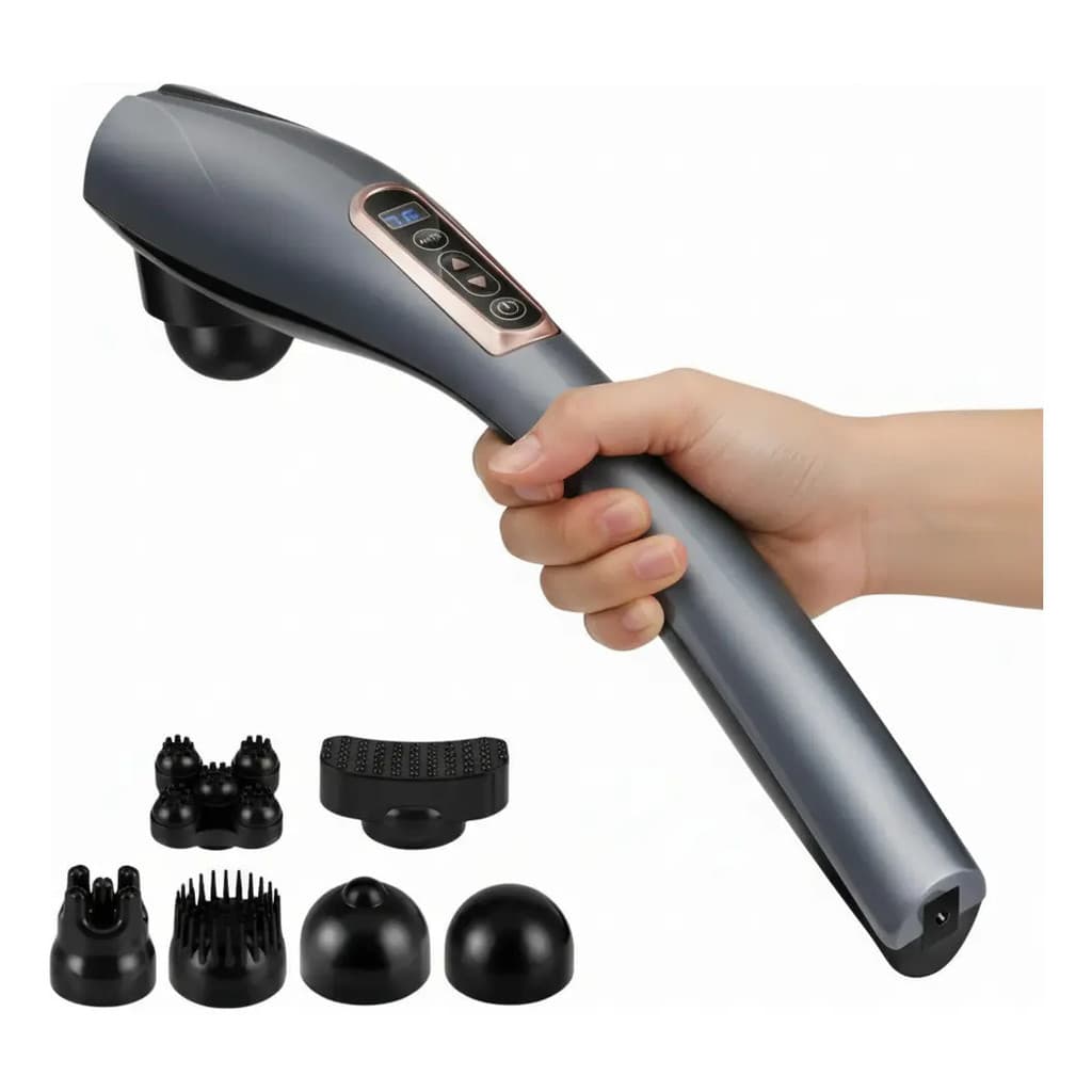 Massageador Elétrico Corporal Portátil BarganhaMix Cinza c/ 6 Cabeças