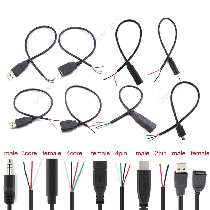 Micro USB 2.0 Tipo-C AUX Mono Conector Fonte De Alimentação Cabo De Extensão Carregador 2 Pinos 4 Linha De Dados BR18B1