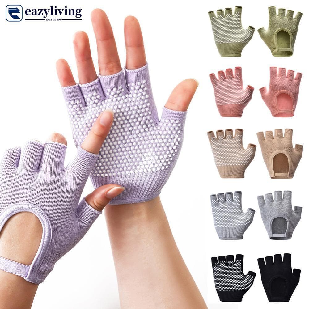 EAZYLIVING 1 Par Feminino Meio Dedo Nu Volta Luvas De Yoga Antiderrapante Respirável Fitness Ciclismo Pilates Algodão C7