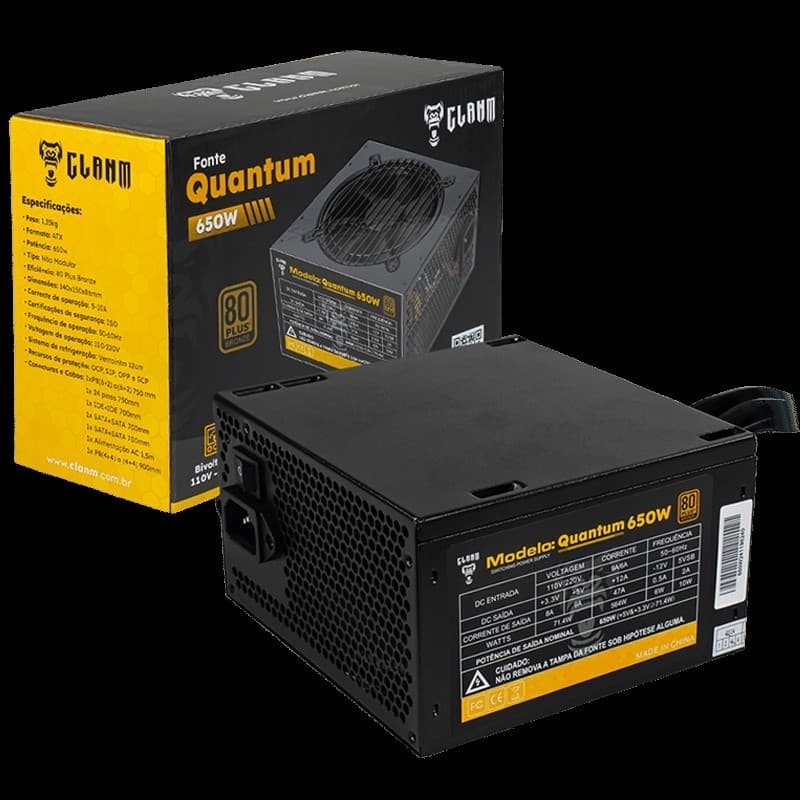 Fonte Gamer Quantum 650w Atx 7 Conectores Com Fan Silenciosa