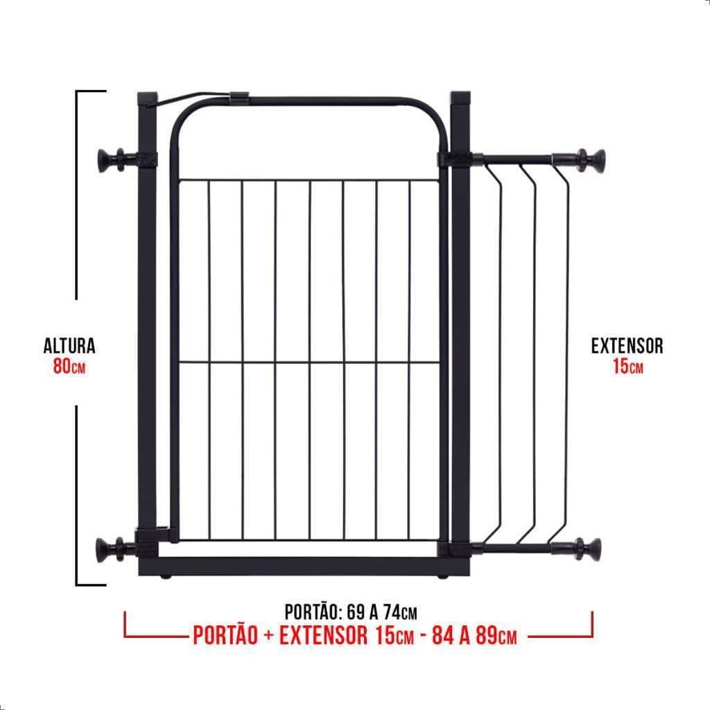 Portão Pet Grade Proteção Multiuso Cachorro Pet útil (84cm à 89cm)