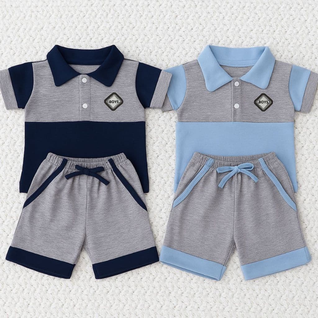 Kit 4 pçs Conjunto bebê Menino Mauricinho com 2 camiseta polo e 2 shorts Recém Nascido