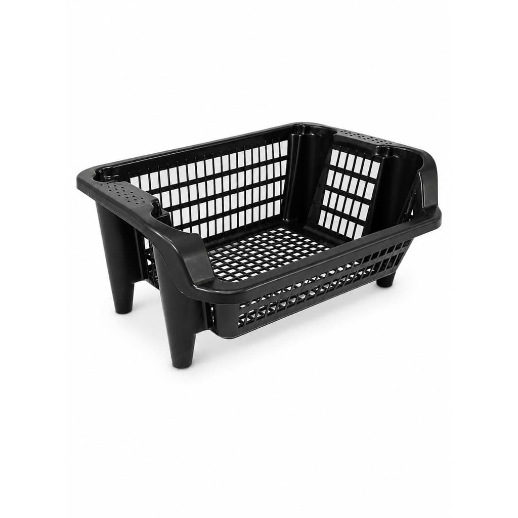 Cesto Organizador Empilhável 16L Preto Plástico Resistente Multiuso Casa Cozinha Lavanderia