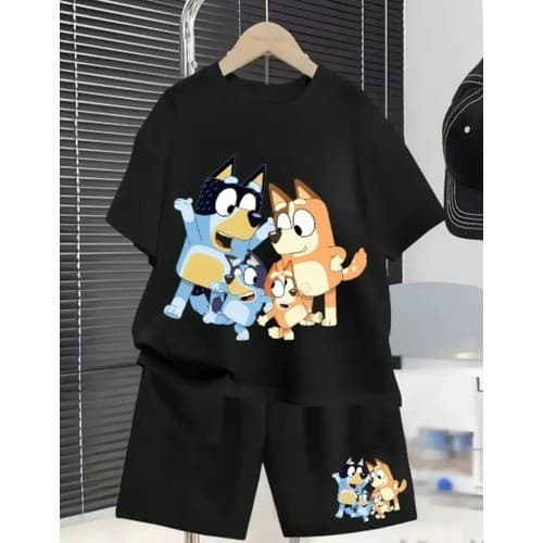 Conjunto Camiseta Infantil E Bermuda Estampa Bluey Bingo familia