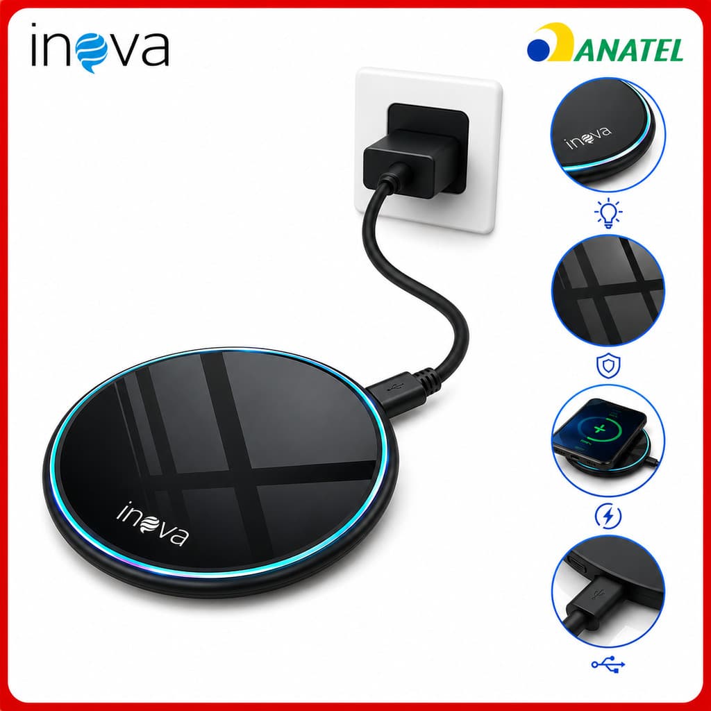 Carregador por Indução Inova 20W QI Wireless com Cabo USB-C