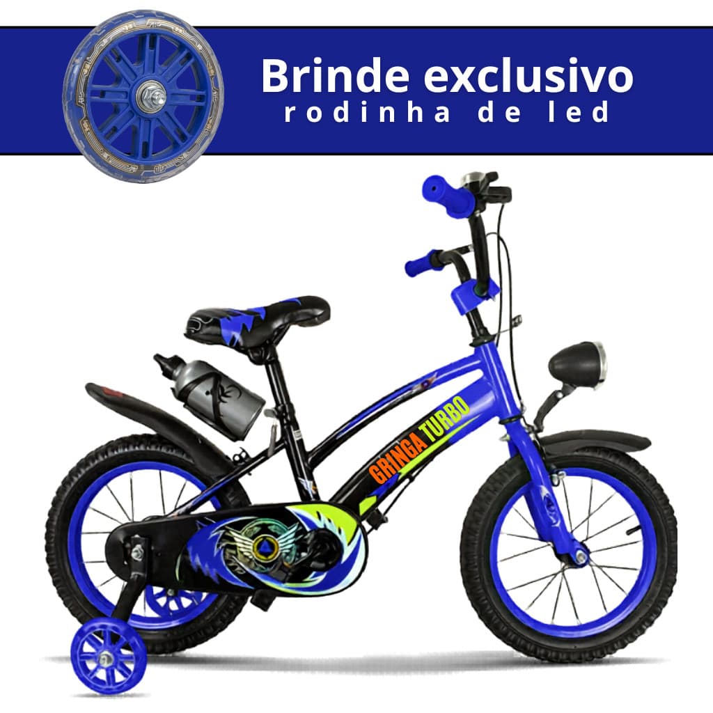 Bicicleta Infantil Aro 16 Old School Azul 4 a 8 Anos LED + Pneu Grosso + Farol +