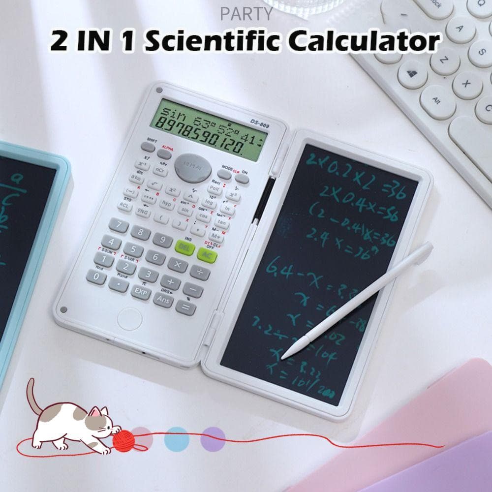 Calculadora Matemática PARTY , Científica Portátil Dobrável Com Bloco De Notas LCD , Placa De Escrita 2 Em 1