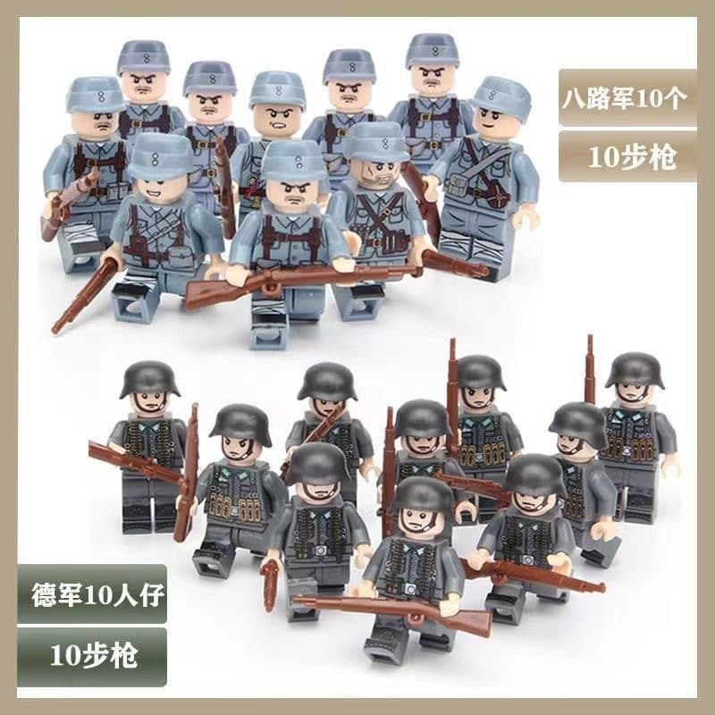 Minifiguras de soldados militares da Segunda Guerra Mundial, brinquedos de blocos de montar de pequenas peças, incluindo