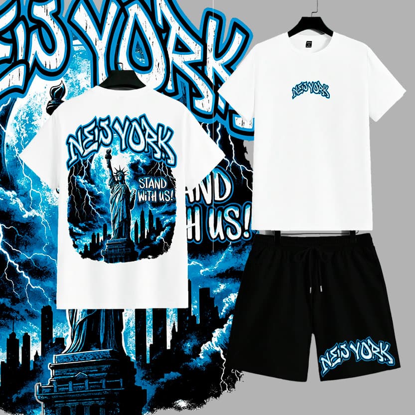 Conjunto Camiseta 30.1 + Bermuda Masculino Tactel Com elastano New York Raios streetwear Urbans Life