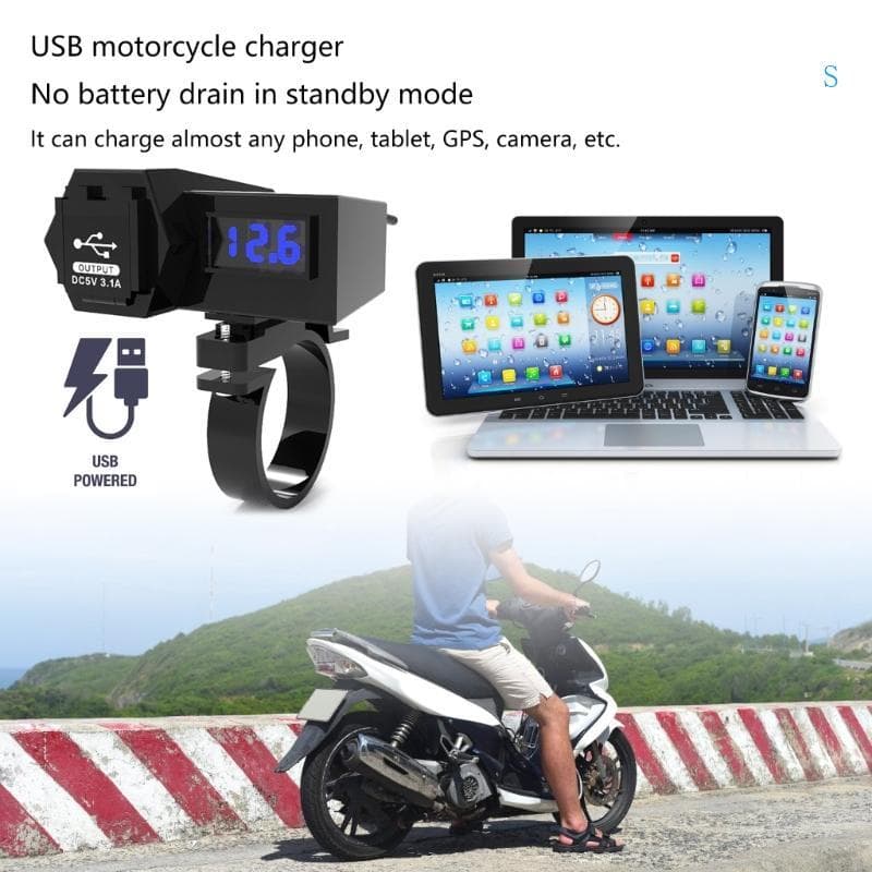 S Tomada Carregamento Do Telefone Da Motocicleta Dupla USB Rápido Interruptor Voltímetro Tampas À Prova Dwaterpro