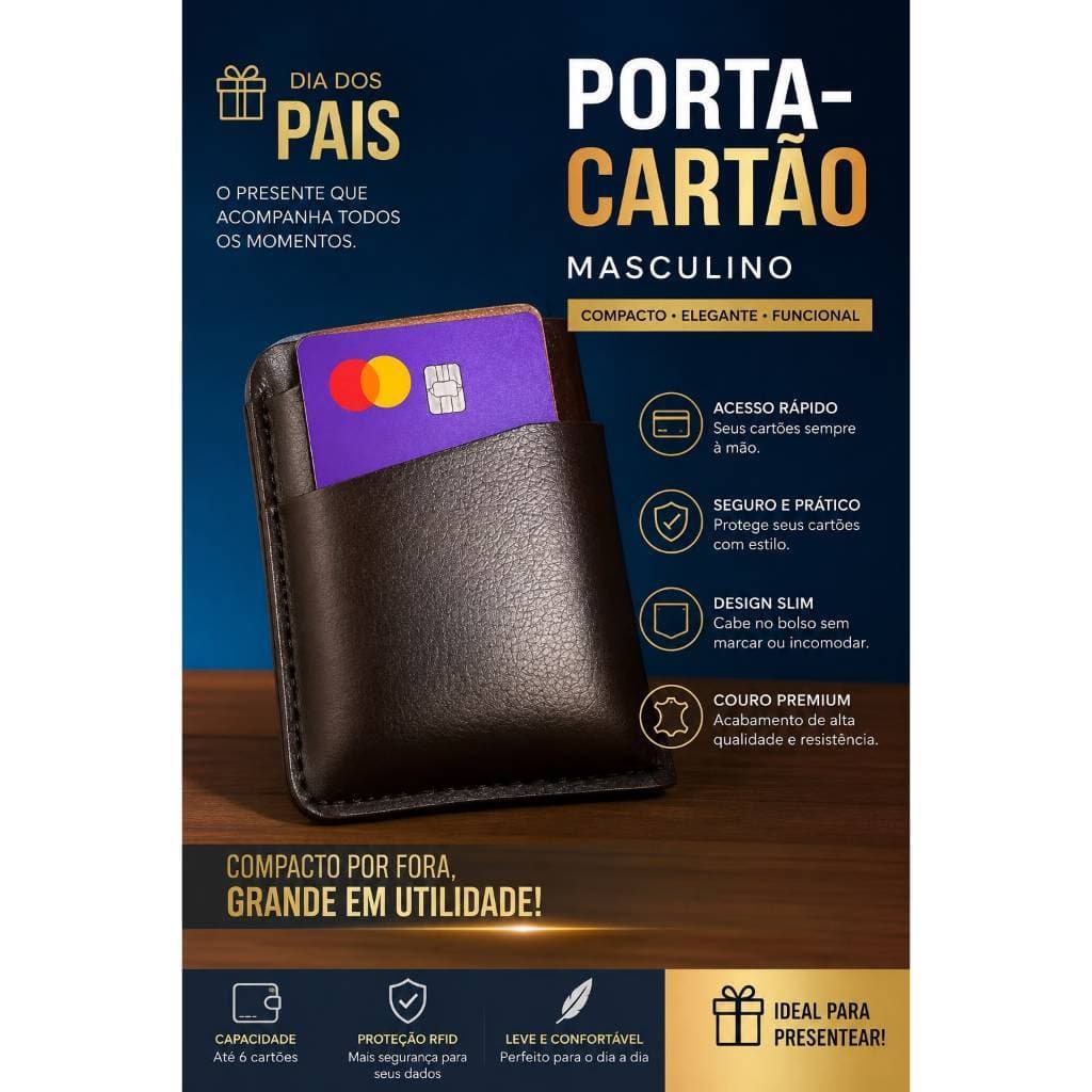 Carteira Porta Cartão Masculino Slim em Couro Sintético – Porta CNH, Cartões e Dinheiro | Compacto e Elegante