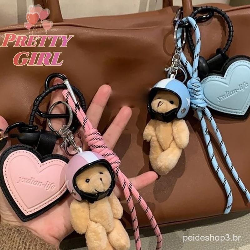 [Pretty ggirl] 1 Peça Capacete Urso Câmera Chaveiros Novo Bonito Dos Desenhos Animados Boneca De Pelúcia Saco Pingente A