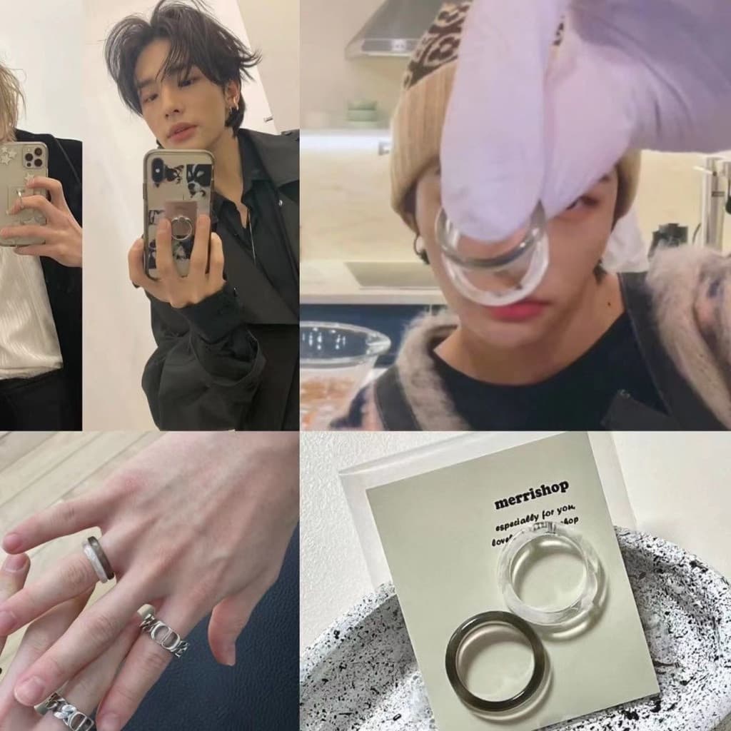 KPOP Hyunjin Felix Same Style Ring Retro Anel Preto Branco Amantes Do Dedo Casal Coleção De Fãs
