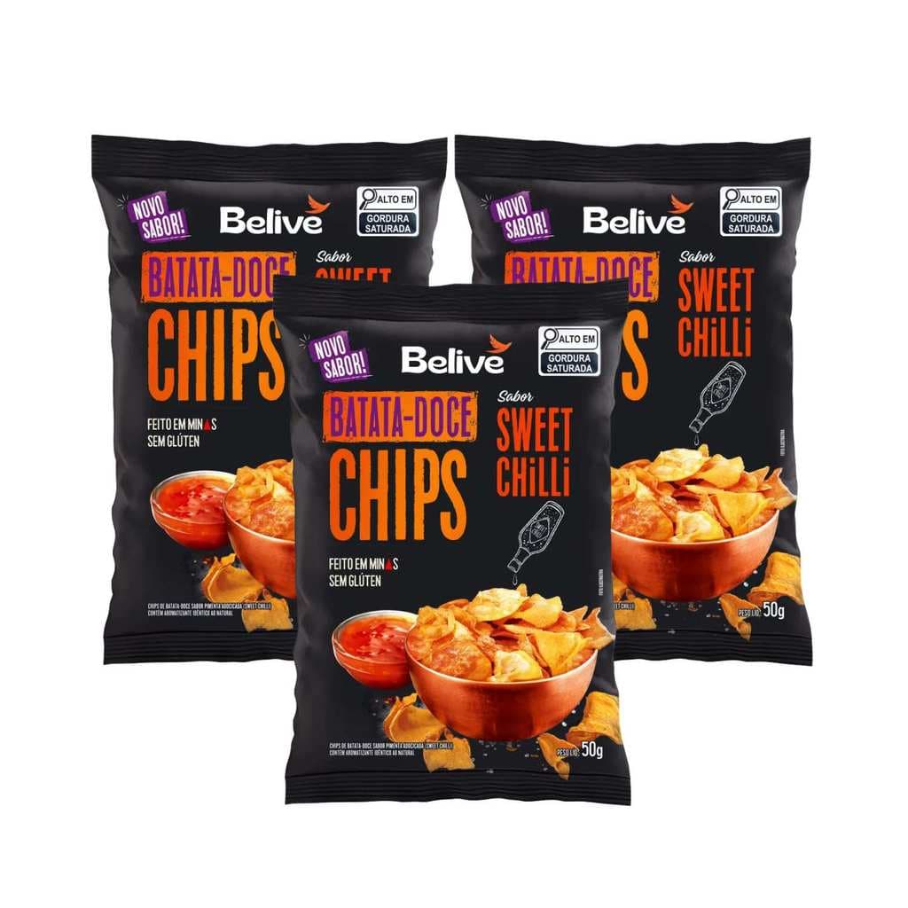 Kit Chips Batata Doce Sweet Chilli Sem Glúten - Belive 3 Unidades 50g