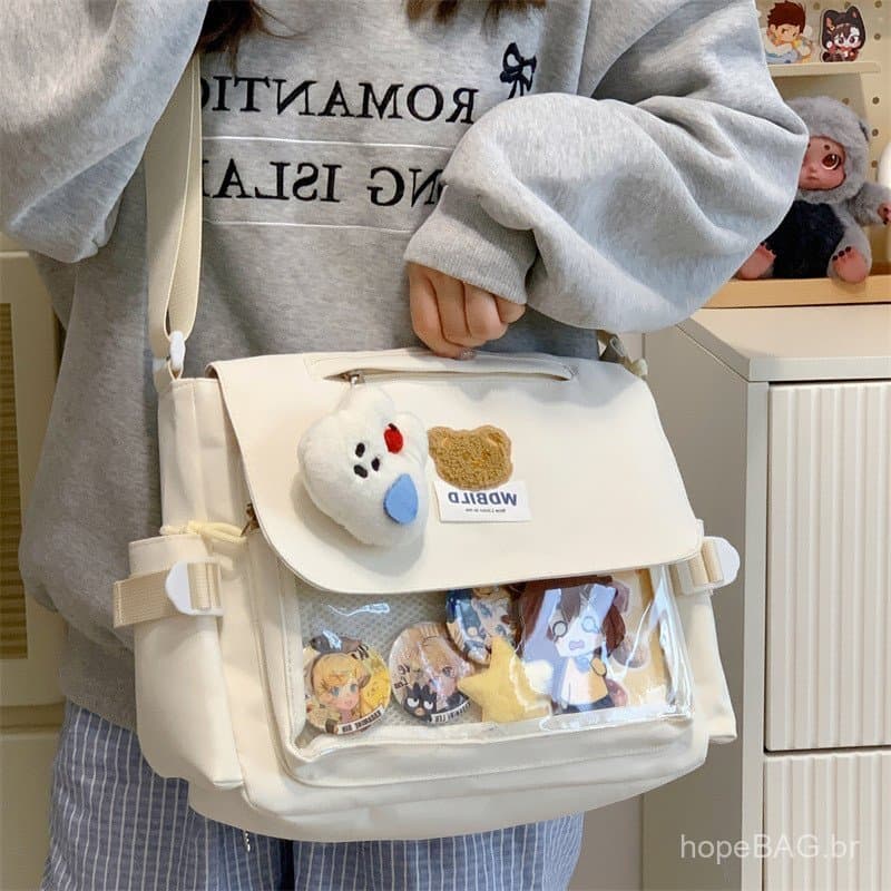 Bolsa transversal feminina estilo japonês com estampa de urso fofo, bolsa mensageiro de grande capacidade estilo univers