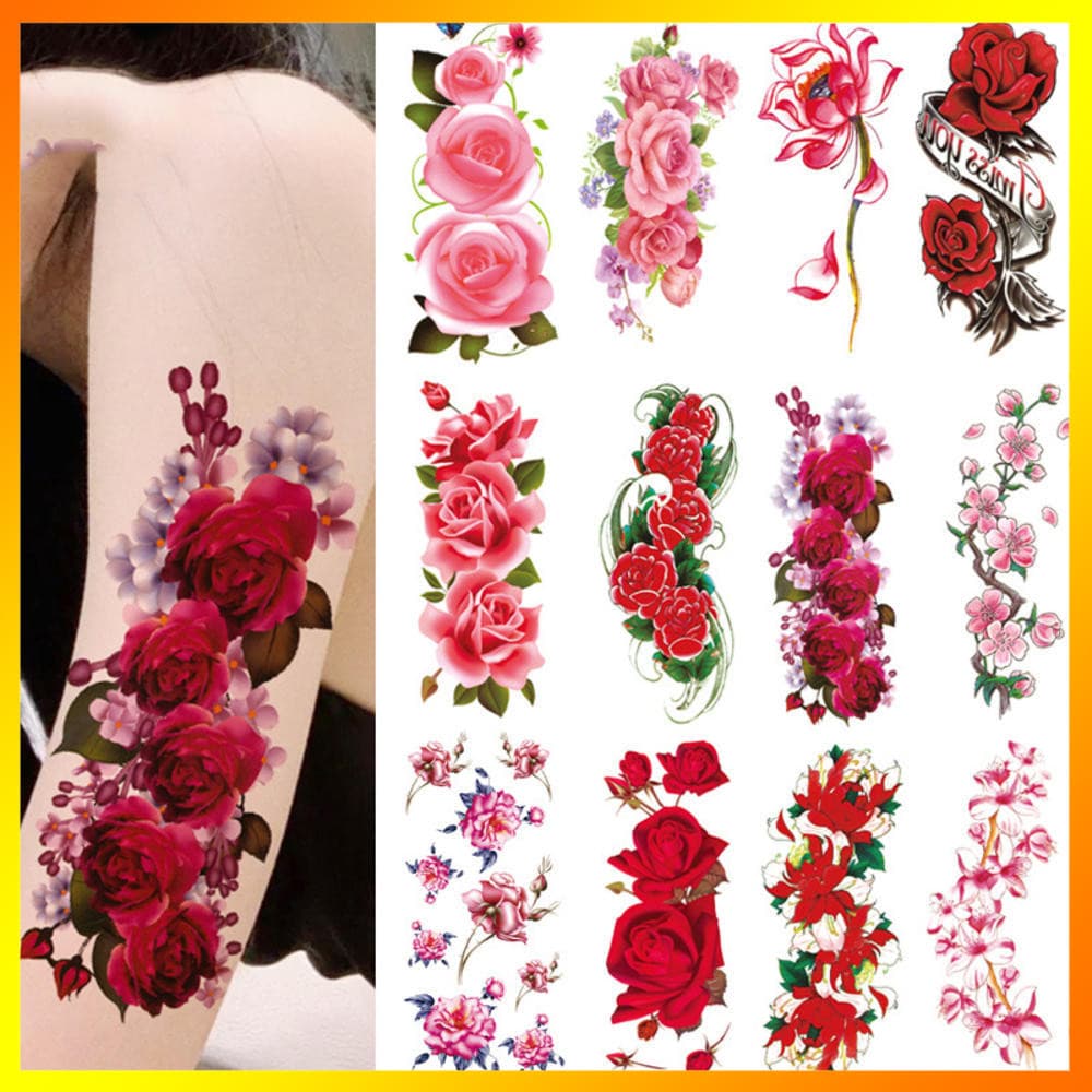 Tatuagens De Flores Realistas , Decalques De Pele De Longa Duração , Atacado , Floral , Capa De Cicatriz , Para Mulheres