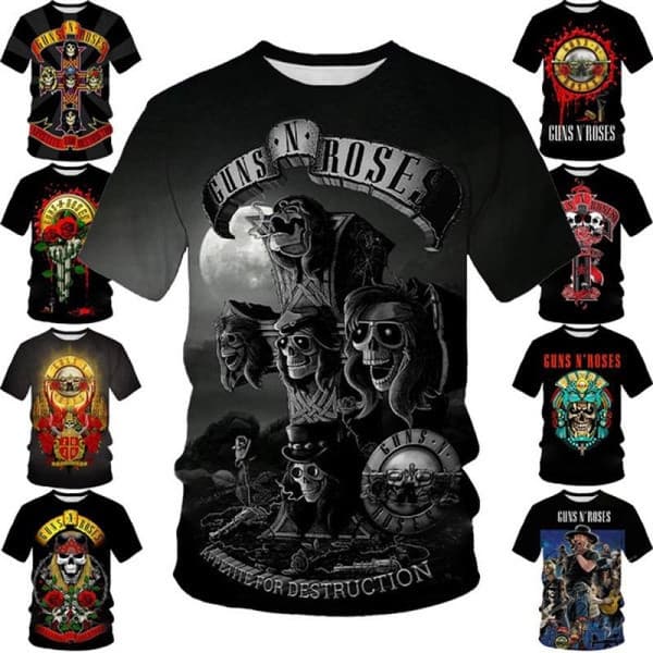 Camiseta 2026 Verão Nova Venda Quente Guns Rose Rock Band Impressão 3D Masculina De Manga Curta Diversão Hip-hop Unissex