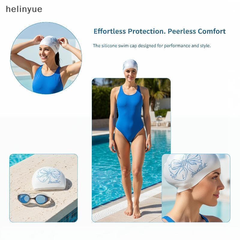 1 Pçs Adulto Silicone Touca De Natação Alta Elasticidade À Prova Dwaterproof Água Bonito Arco Impressão Para Treinamento