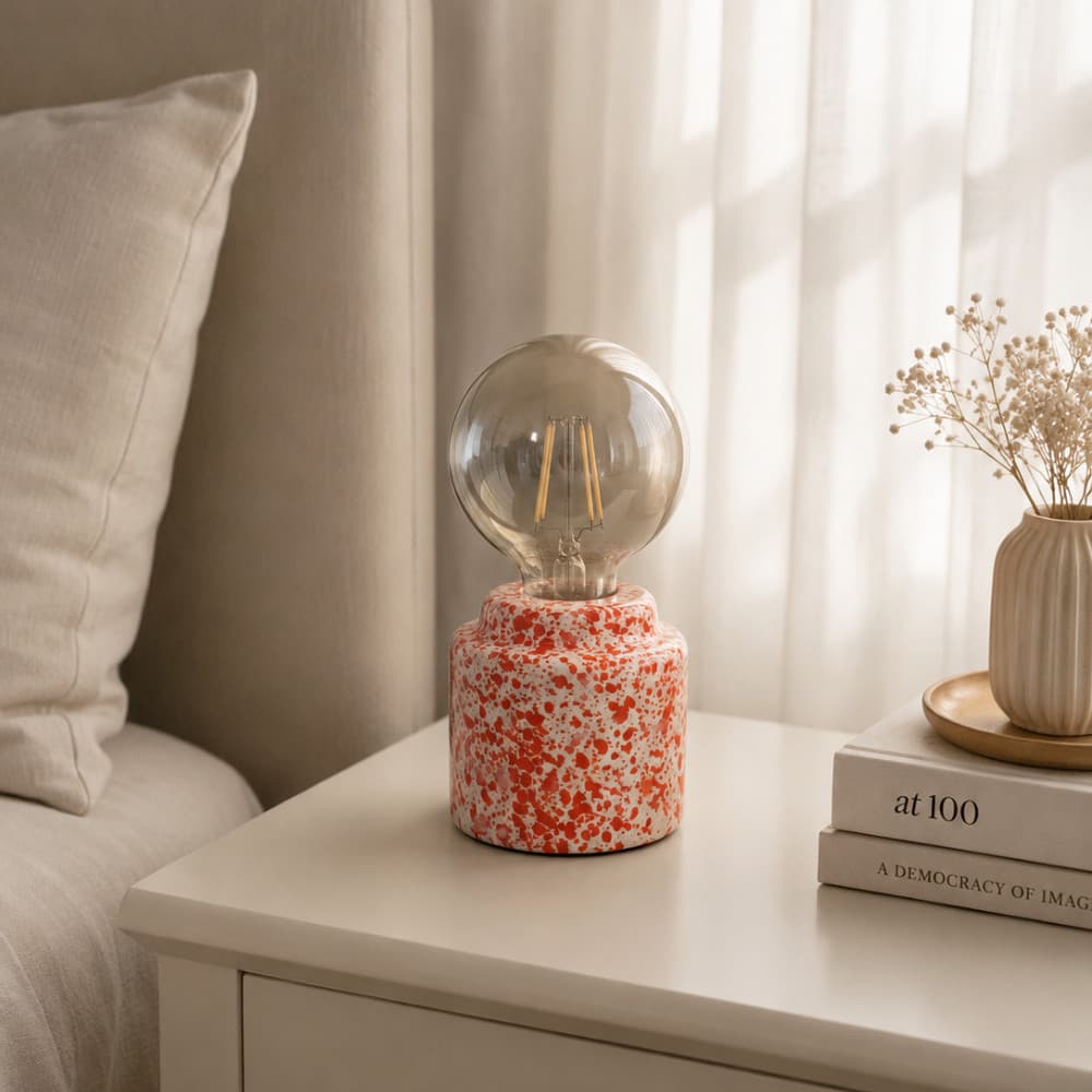 Luminária Decorativa Retrô em Cerâmica Vermelha - Ideal para Sala, Quarto, Escritório e Decoração de Ambientes