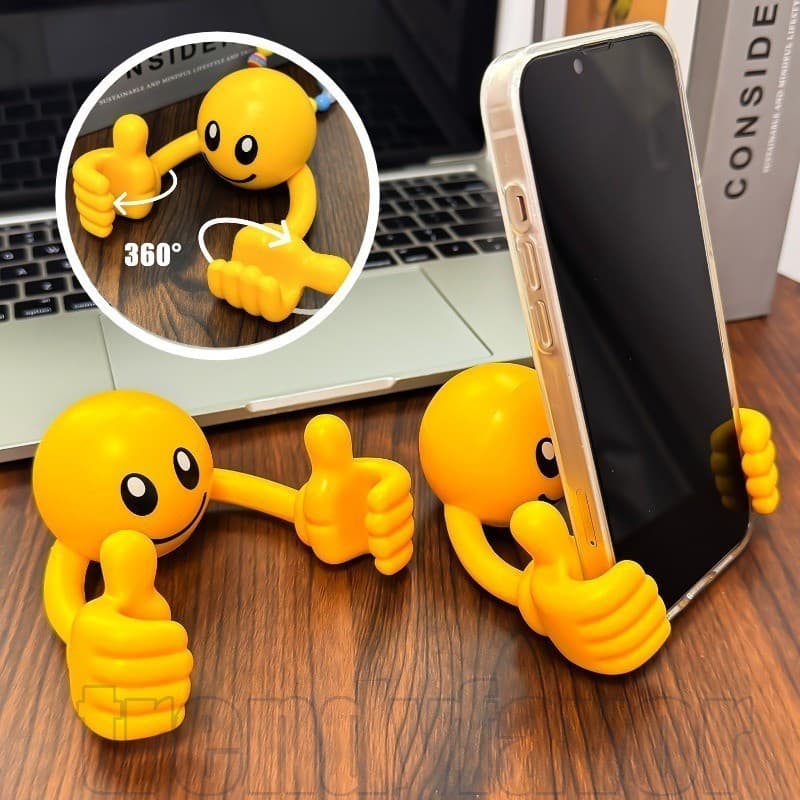 Conjunto de 4 Suportes para Telefone com Rosto Sorridente - Suporte Giratório Criativo e Divertido para Tablet e Telefon