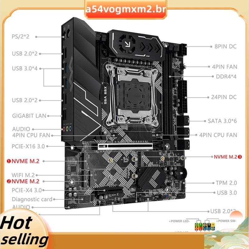 Placa-Mãe X99 V9S Suporta CPU Xeon E5 DDR4 RAM LGA 2011-3 Com 3x NVME M . 2 Slots SATA3.0 USB3.0 TPM2.0 C612