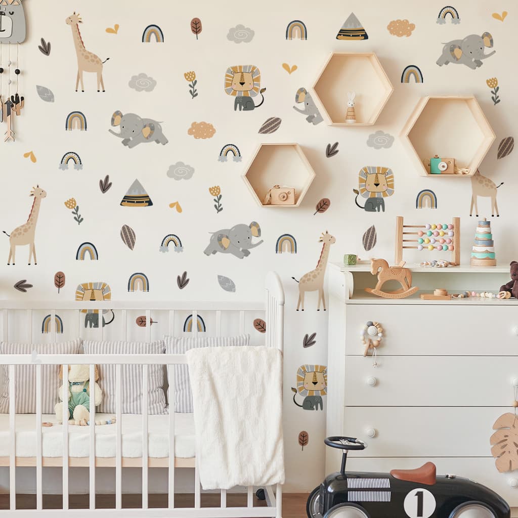 Adesivos de parede de desenho animado, Animal, girafa, preguiça, arco-íris, decoração de quarto infantil, adesivos de pa