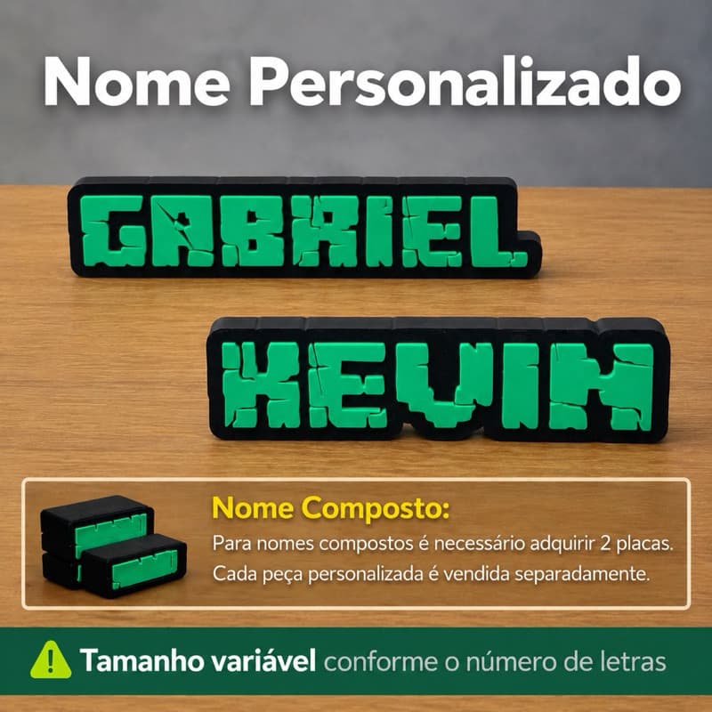 Placa Decorativa Nome Personalizado Estilo pixelado | Impressão 3D Gamer