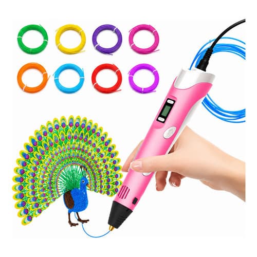 Kit Caneta 3d Infantil Educativa Com Filamento Colorido Rosa 5v