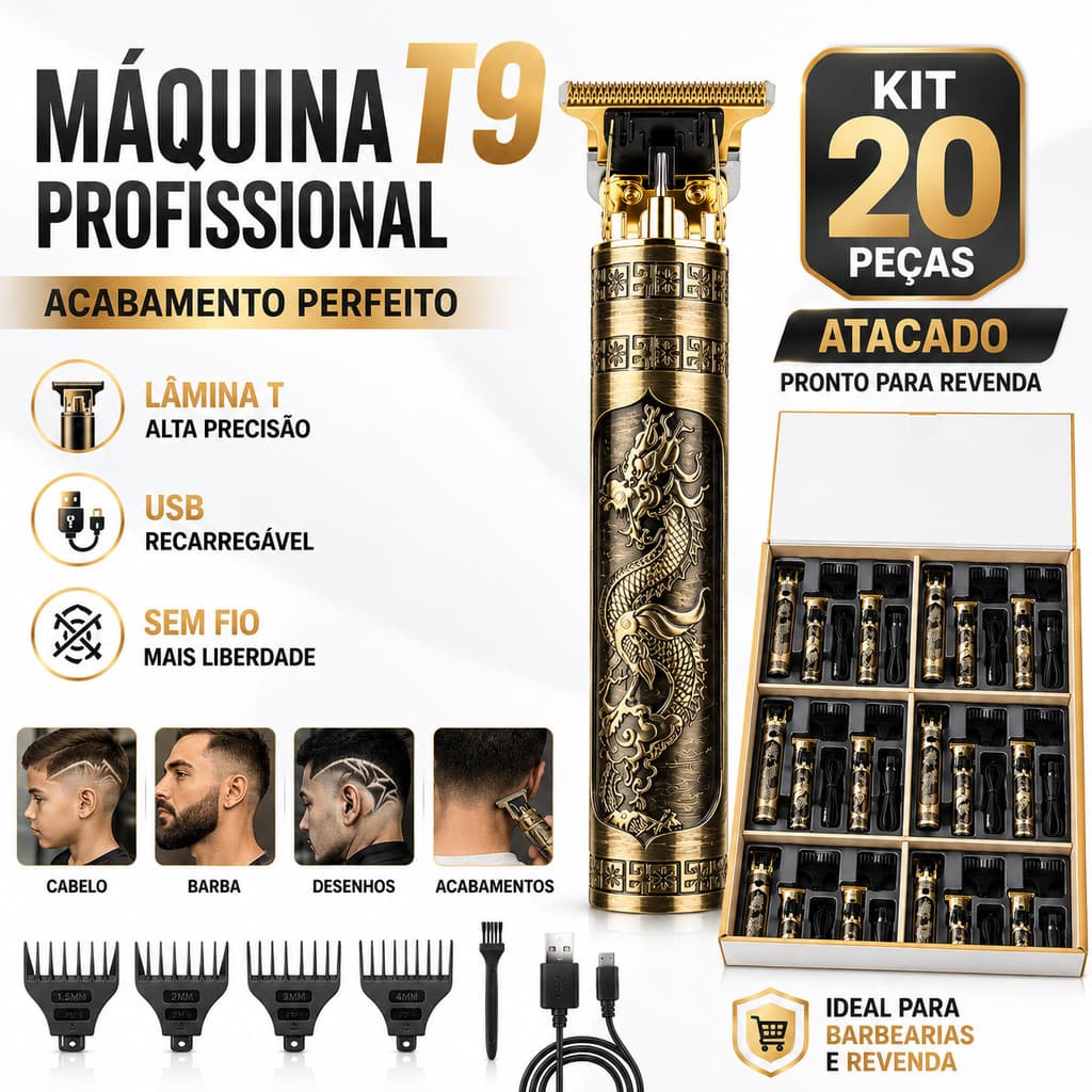 Atacado Kit 20 Máquina Corte Cabelo Profissional Sem Fio | Recarregável USB Acabamento Portátil | Barbearia Revenda