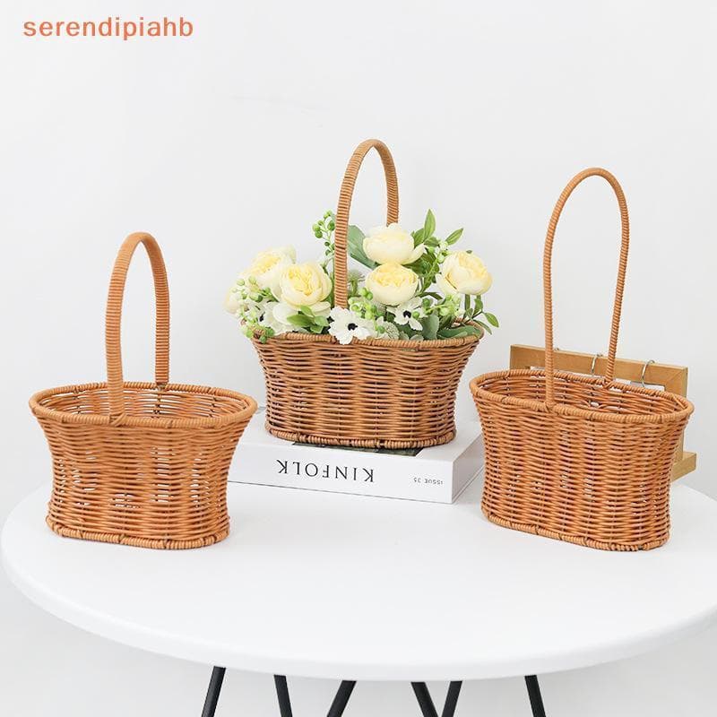 [serendipiahb] Cesta De Armazenamento Tecida À Mão , Flores Vegetais , Plantas , Cestas Manuais , Rattan , Pão , Piqueni