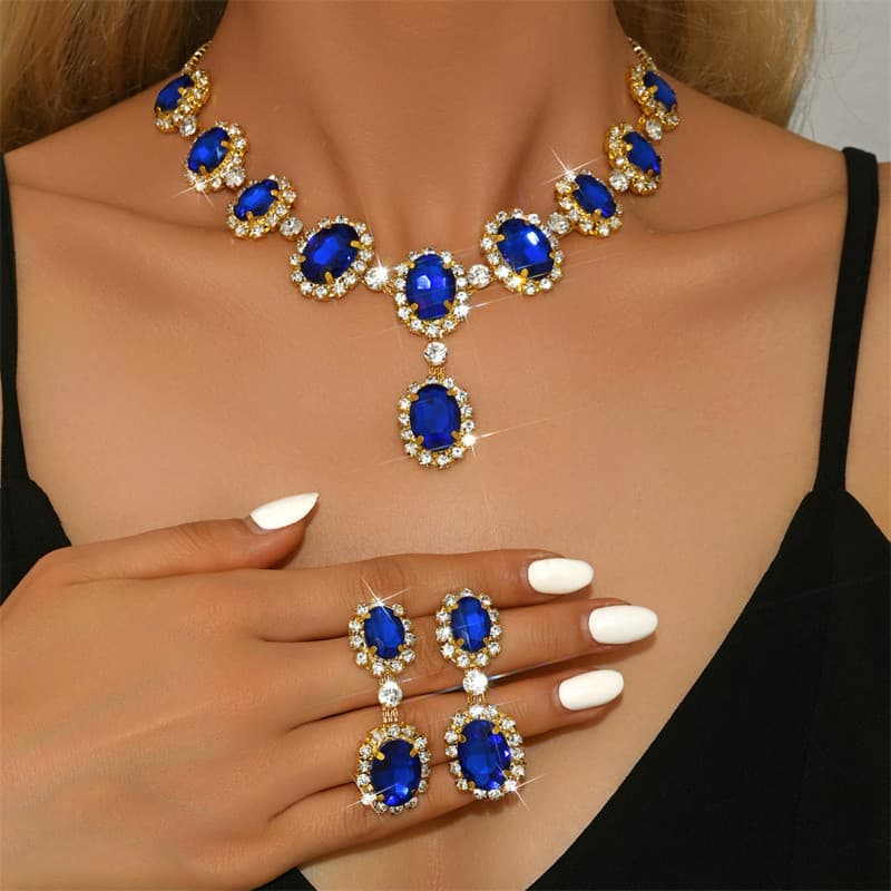 Requintado Conjunto De Noiva Brincos De Diamante Colar Super Brilhante Pedras Coloridas Moda Elegante Jóias De Duas Peça