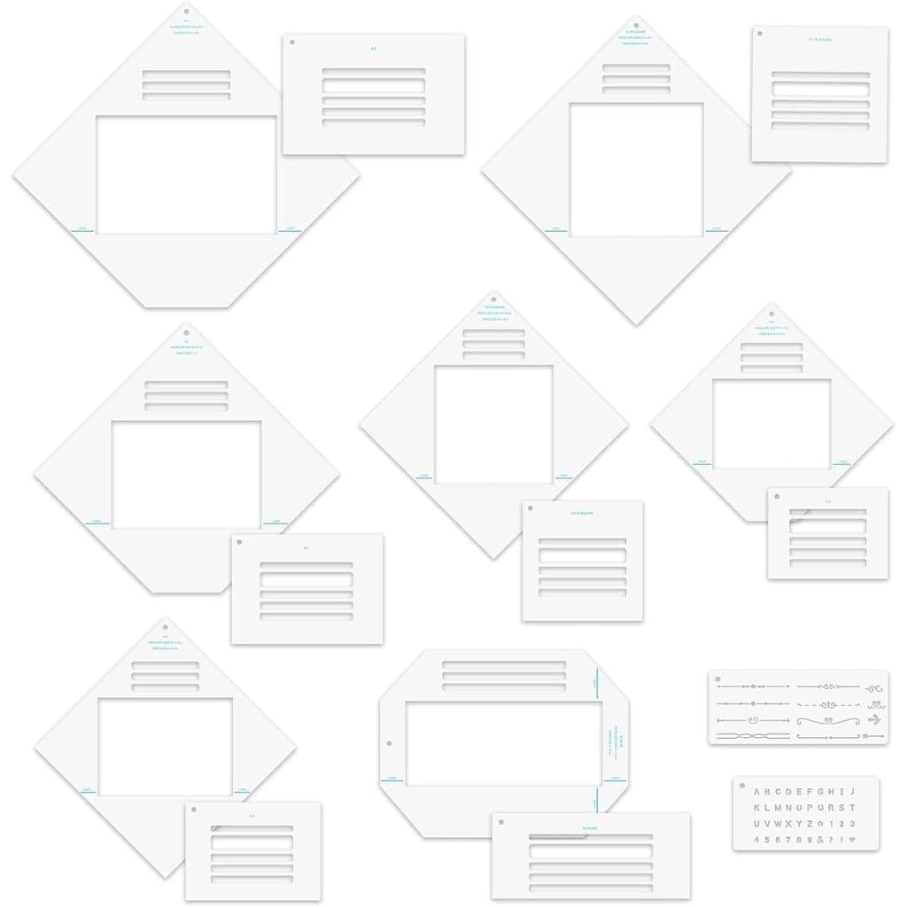 Conjunto de 17 peças BAOFALI para Fabricação de Envelopes, Conjunto de Moldes para Rasgar Envelopes, Ferramenta Completa