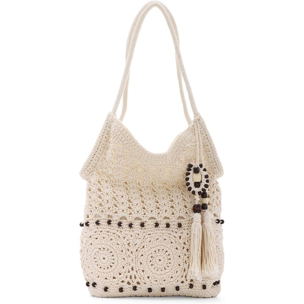 Bolsa de Ombro de Crochê GOKTOW para Mulheres, Bolsa de Praia de Verão, Bolsa de Algodão Tecida à Mão, Bolsa de Férias c