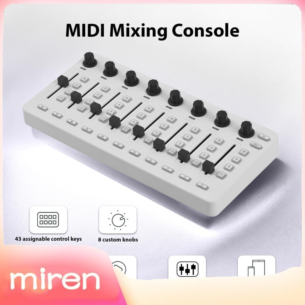 miren.br Console de mixagem de controlador MIDI com 43 botões 8 botões Push Conexão BT Bateria / fonte de alimentação