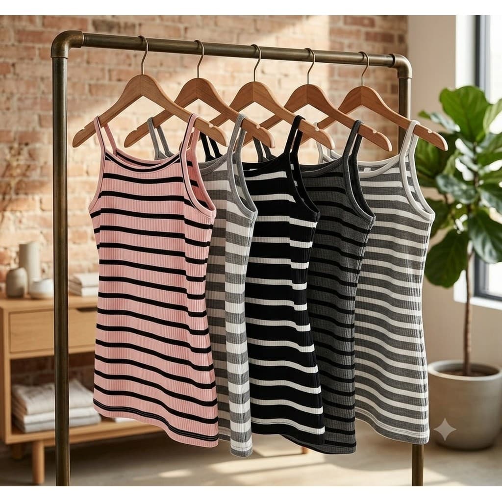 blusa feminina listrada alça regata canelada estica elastano cores top fashion