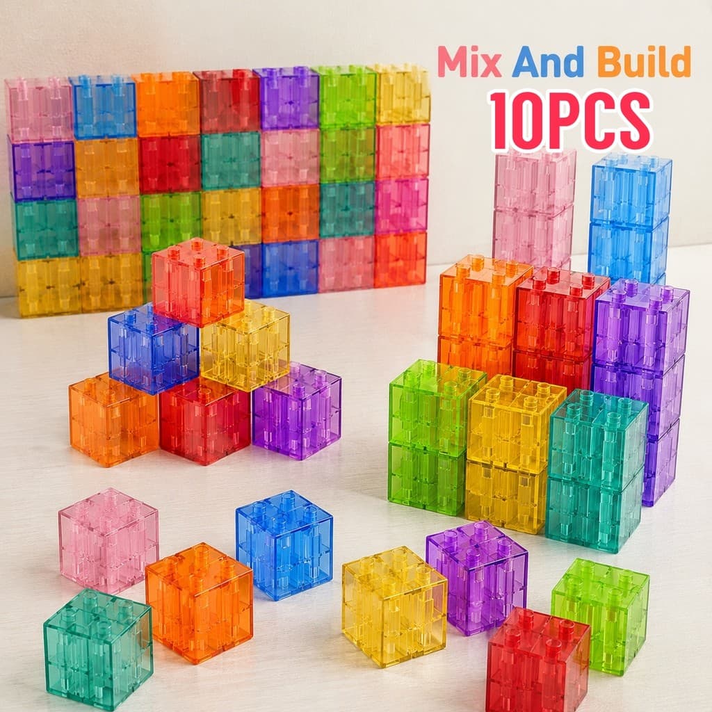 Conjunto De Brinquedos De Cubo Magnético Criativo De 10 Unidades , Blocos Transparentes Para Empilhar E Construir Divers