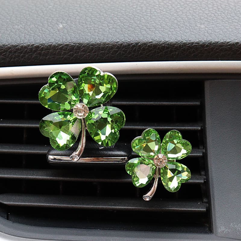 ENVIO RÁPIDO: Clipe de Perfume para Carro, Trevo de Quatro Folhas, Cristal, Decoração de Aromaterapia para Saída de Ar d
