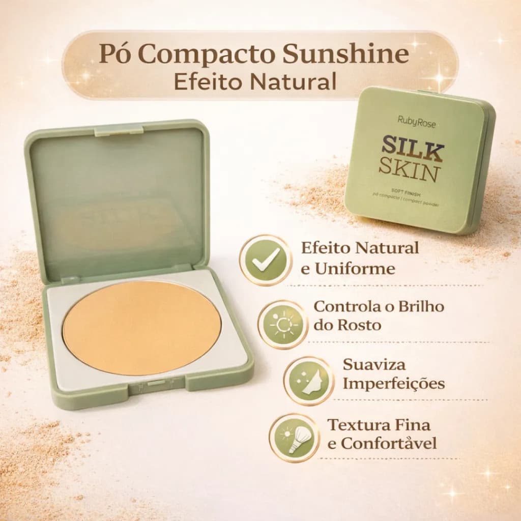 Pó Compacto Da Ruby Rose Efeito Natural E Mat - Cor: Citrine