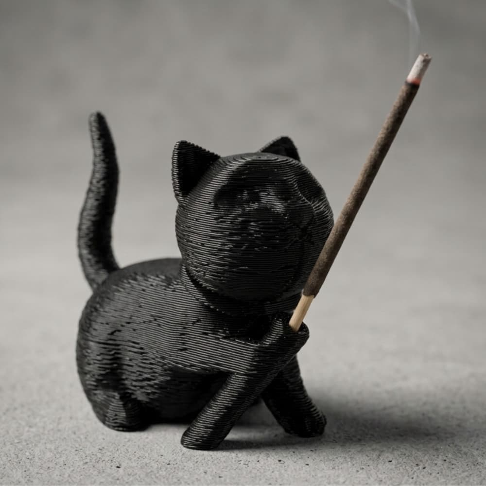 Incensário Gatinho Decorativo Porta Incenso Vareta Texturizado - Preto, Branco e Bege