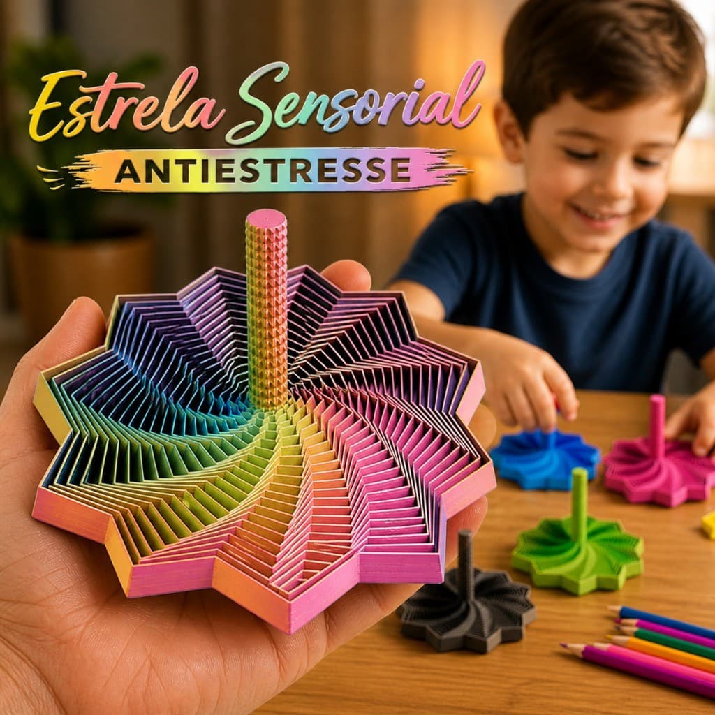Estrela Sensorial Antiestresse Fidget Ansiedade TDH, Brinquedo Relaxante Infantil e Adulto, foco.