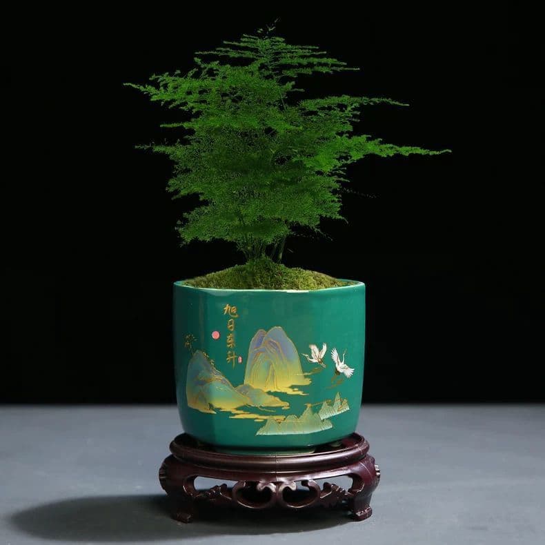 Vaso de flores criativo estilo chinês, pintura clássica de paisagem, vaso de cerâmica Manjushu, planta verde suculenta,