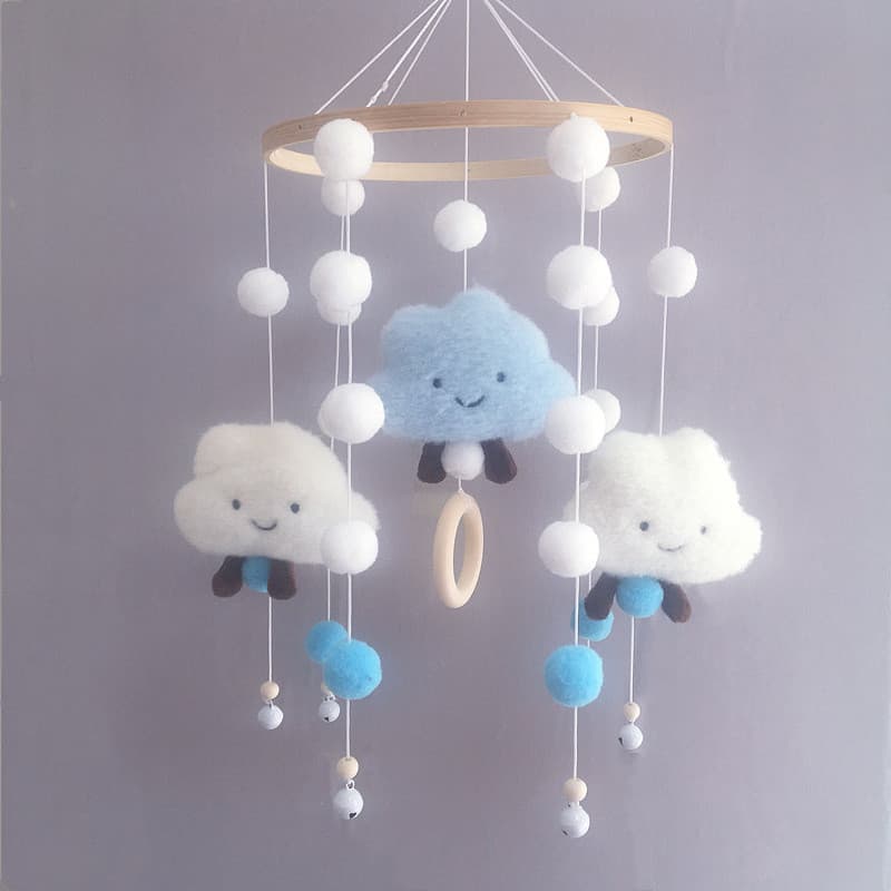 Pendente decorativo de chocalho de vento com pom-pom em forma de nuvem para berço, decoração de parede para quarto infan