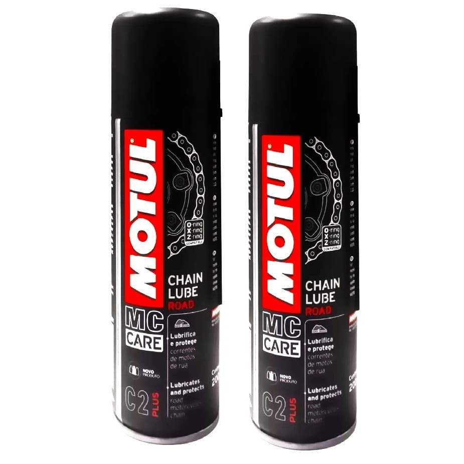 KIT COM 2 LUBRIFICANTES CORRENTE MOTO BIKE MOTUL C2 CHAIN LUBE ROAD 200ML