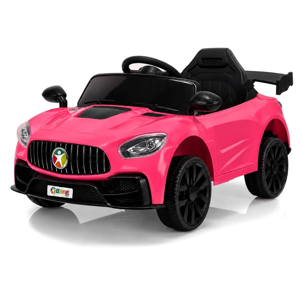 Carrinho Elétrico Esportivo Rosa 12V Farol LED Bluetooth Portas Que Abrem Cinto E Controle Remoto